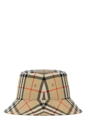 Burberry Unisex Embroidered Canvas Bucket Hat Sandipcheck Cotton Cappelli E Fasce Per Capelli