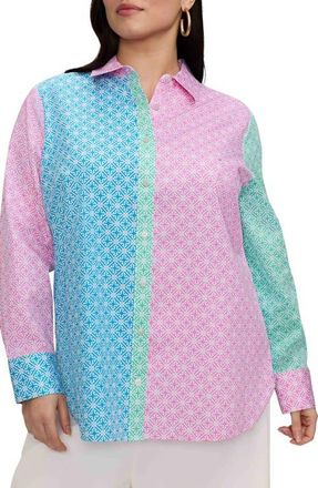 Foxcroft Meghan Geo Shirt in Pink/Multi at Nordstrom, Size 2X