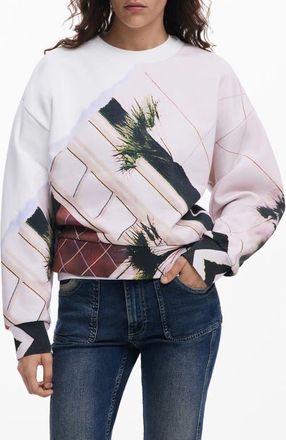 Desigual Abstract Print Crewneck Sweatshirt in White Multi at Nordstrom, Size X-Large