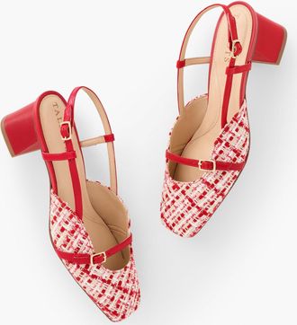 Talbots Carlye Buckle Block Heel Pumps - Lovely Tweed - Red/Tan - 5 1/2 M Talbots