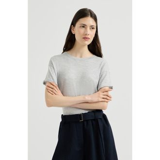 Brunello Cucinelli Sparkling cashmere and silk lightweight knit T-shirt in Light Grey at Nordstrom, Size Xxx-Large