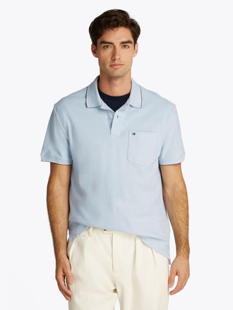 Tommy Hilfiger Poloshirt TOMMY HILFIGER POCKET CLASSIC FIT POLO, Herren, Gr. XXL, blau (breezy blau), Jersey, Obermaterial: 100% Baumwolle, B&uuml;ndchen, Shirts Poloshir