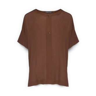 Elena Miro Tops, Dames, Bruin, XS, Nylon, Kimono mouw T-shirt met juweelknopen