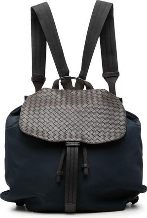 Bottega Veneta Pre-owned Bottega Veneta Canvas and Nappa Intrecciato Flap Backpack Unisex Z49F5EGO59CB45VX