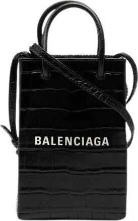 Balenciaga Pre-owned Shopping Crocodile Embossed Shoulder Bag - Dames - Vintage Mini Tas - Zwart - ONE Size - Leer - Vintage