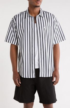 Carhartt Work in Progress Royce Stripe Short Sleeve Button-Up Shirt in Royce Stripe/graphite/white at Nordstrom, Size Xx-Large