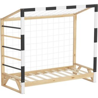 ML Design Ml-design - Cama Infantil 80 X 160 Cm Con Porter&iacute;a De F&uacute;tbol Y Escalera De Trepar, Cuna Individual De Madera De Pino Para Ni&ntilde;o Con Somier De L&aacute;minas Y