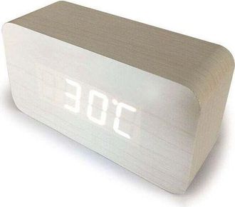 OEM Reloj Despertador Digital Blanco, De Madera, Brillo Ajustable, Control Por Voz, Reloj Rectangular Led, Visualizaci&oacute;n De Hora Y Temperatura, Decoraci&oacute;n