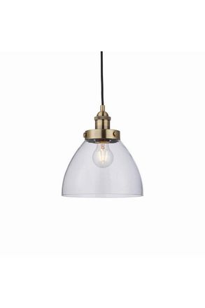 Netlighting Hansen 1 Light Pendant Glass Antique Brass Plate E27 in Gold