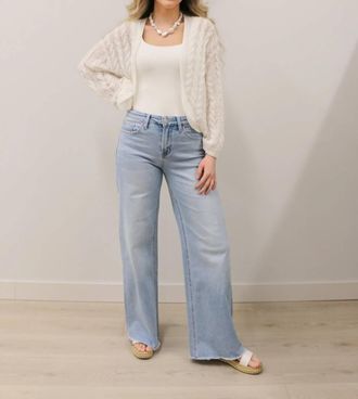 Flying Monkey Judy Wide Leg Comfort Stretch Raw Hem Jeans In Light Wash