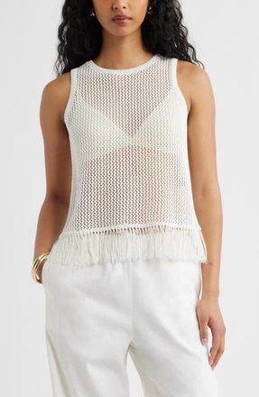 Open Edit Fringe Sleeveless Sweater in Ivory at Nordstrom, Size Xx-Small