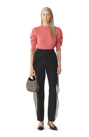 Lanvin Frilled Wool Pants in Black at Nordstrom, Size 34 It