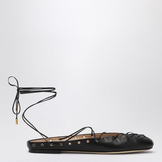 Chlo&eacute; Black leather ghillie ballerinas