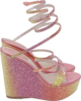 Rene Caovilla Ren&eacute; Caovilla Cleo Tropical Wrap Wedge Sandals in Pink Sequin