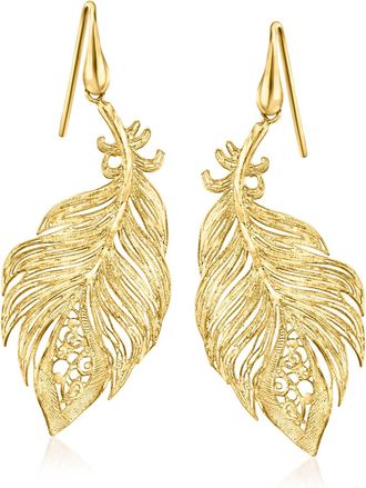 Ross-Simons Italian 18kt Gold Over Sterling Filigree Feather Drop Earrings
