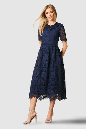 Oasis Occasion Lace Collared Midi Dress in Navy at Nordstrom, Size 4