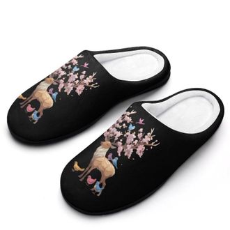 Generic Deer Big Antlers Flowers And Birds Mens Slippers Comfortable And Non-slip Cotton Slipper Shoe for House
