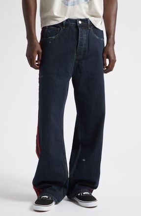 Nahmias Destroyed Denim Track Pants in Dark Indigo Wash at Nordstrom, Size 32