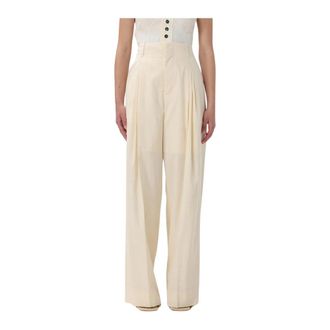 Bottega Veneta Wide Trousers, female, Beige, S, WideLeg Pleated Cupro Trousers