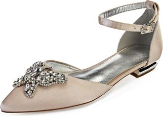 Generic Women Satin Wedding Flats Shoes Pointed Toe Prom Evening Bridal Party Dress Flats 2Cm,Champagne,10 UK