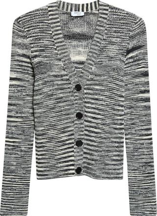 Akris Space Dye Merino Wool Rib Cardigan in Black-Cream at Nordstrom, Size 10