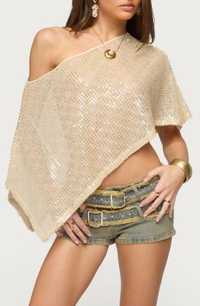 Edikted Alanna Sequin Open Stitch Poncho in Gold at Nordstrom, Size X-Large