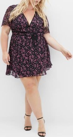 City Chic Carrie Print Minidress in Cherry Ditsy at Nordstrom Rack, Size Xl/22W