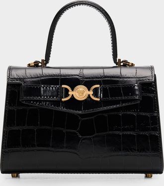 Versace Medusa 95 Croc-Embossed Leather Top-Handle Bag