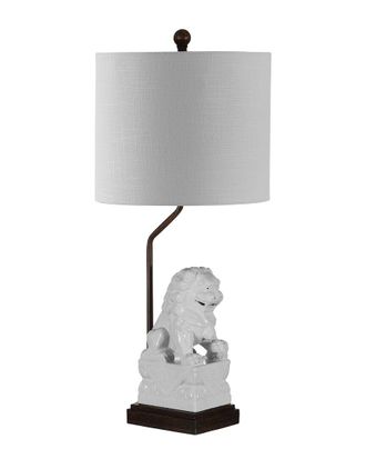 Jonathan Y Designs Guardian Lion White Ceramic LED Table Lamp