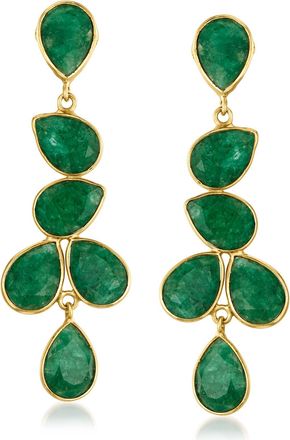 Ross-Simons Emerald Drop Earrings in 18kt Gold Over Sterling