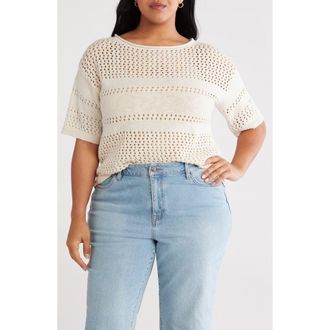 Sanctuary Short Sleeve Open Stitch Cotton Sweater in Macrame at Nordstrom Rack, Size 2X