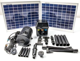 PRIMROSE Solar Powered Pond Fountain Pump Kit with LEDs Battery Backup 1200 LPH in True Black