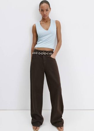 Mango Fitted V-neck top celeste - Donna - XXS - MANGO