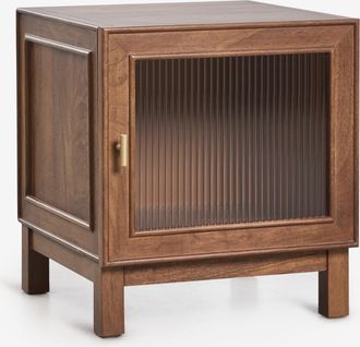 Sklum Mesita De Noche 45x45 Cm En Madera De Mango Y Vidrio Ildara Sklum