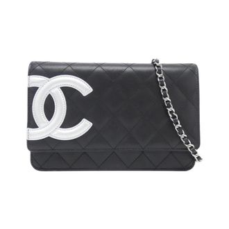 Chanel Cambon Silver Black Leather Chain/Shoulder Wallet (Pre-Owned)