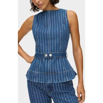 Aligne Trish Dimante Belted Denim Peplum in Mid Blue at Nordstrom Rack, Size 4
