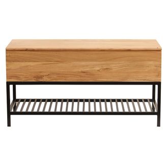 Miliboo Banco De Entrada De Estilo Industrial Con Espacio De Almacenaje De Acacia Maciza Y Metal Negro Sorg