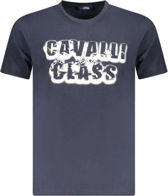 Cavalli Bedrukt Katoenen T-Shirt - Heren - T-shirts - Blauw - L - Katoen - Tops