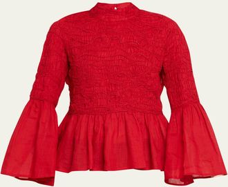 Sea New York Imogen Smocked Bell-Sleeve Blouse