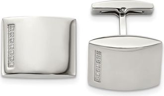 Diamond2Deal Stainless Steel Polished Cubic Zirconia Cufflinks