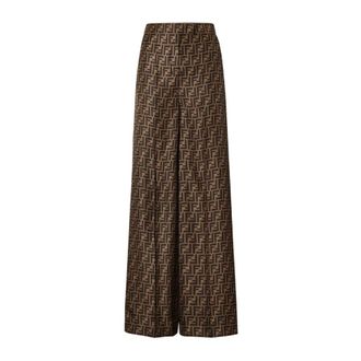 Fendi Wide Trousers, female, Brown, Size: 2XS FF Twill Pants