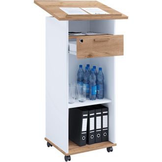 ebuy24 Consola de altavoz móvil vcm Wood Dimensiones aprox. al. 108 a 120 cm x an. 60 cm x p. 50 cm Escritorio de pie con rodillos Rollable con cajón Mesa