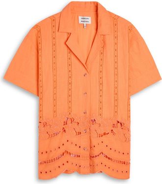Damson Madder Martina Embroidered Cotton-blend Shirt - Orange - 16 (UK16 / XL)
