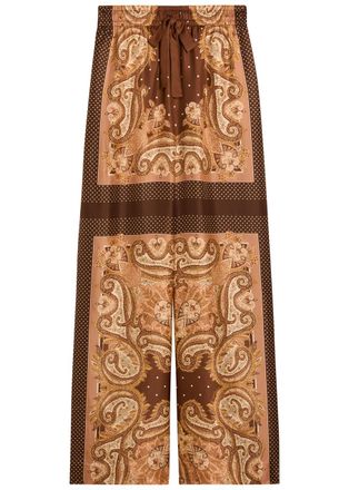 Zimmermann Luna Printed Silk Track Pants - Brown - 4 (UK 16 / XL)