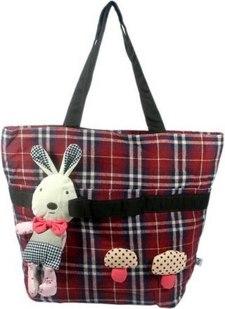 Blancho Bedding K119-RED Rabbit Loves Mushrooms Canvas Shoulder Tote Bag / Shopper Bag