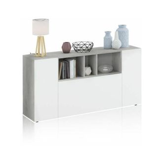 HOGAR 24 Hogar24 - Aparador De 3 Puertas Y Hueco Celdas, Color Cemento Y Blanco Artik