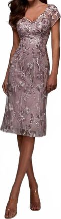 Alyce Paris Scoop Back Embroidered Knee-Length Dress In Rosewood