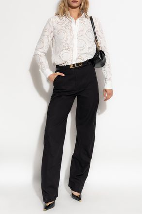 Versace Cotton Trousers With Seam Detail On The Legs, Womens, Black