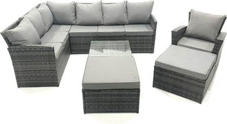 Fimous 9 Seater Outdoor Garden Furniture Set Wicker pe Rattan Corner Sofa Set with Square Coffee Table 2 Big Footstool Dark Grey Mixed - Fimous
