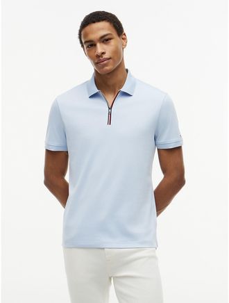 Tommy Hilfiger Mens Regular Fit Smooth Cotton Zip Polo - Blue - XXL